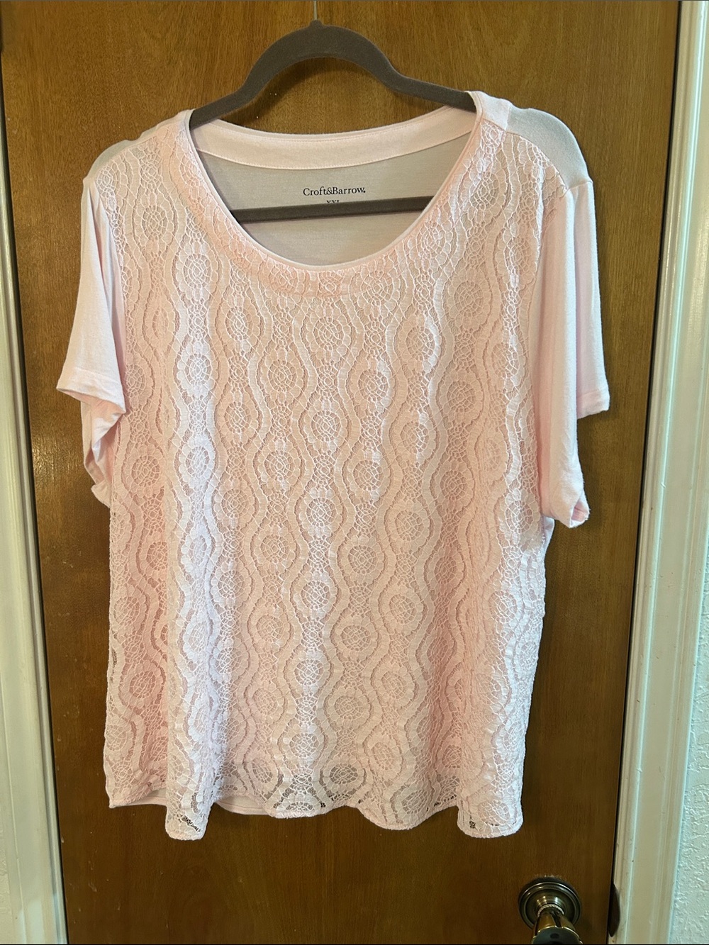 Women’s croft & barrow Light Pink Lace Front Short-Sleeve Tee. 2x